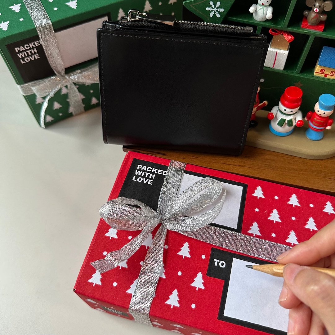 【Xmas Gift Box】真皮钱包 钱包短款 wallet - Black&Silver - 皮夹/钱包 - 真皮 黑色
