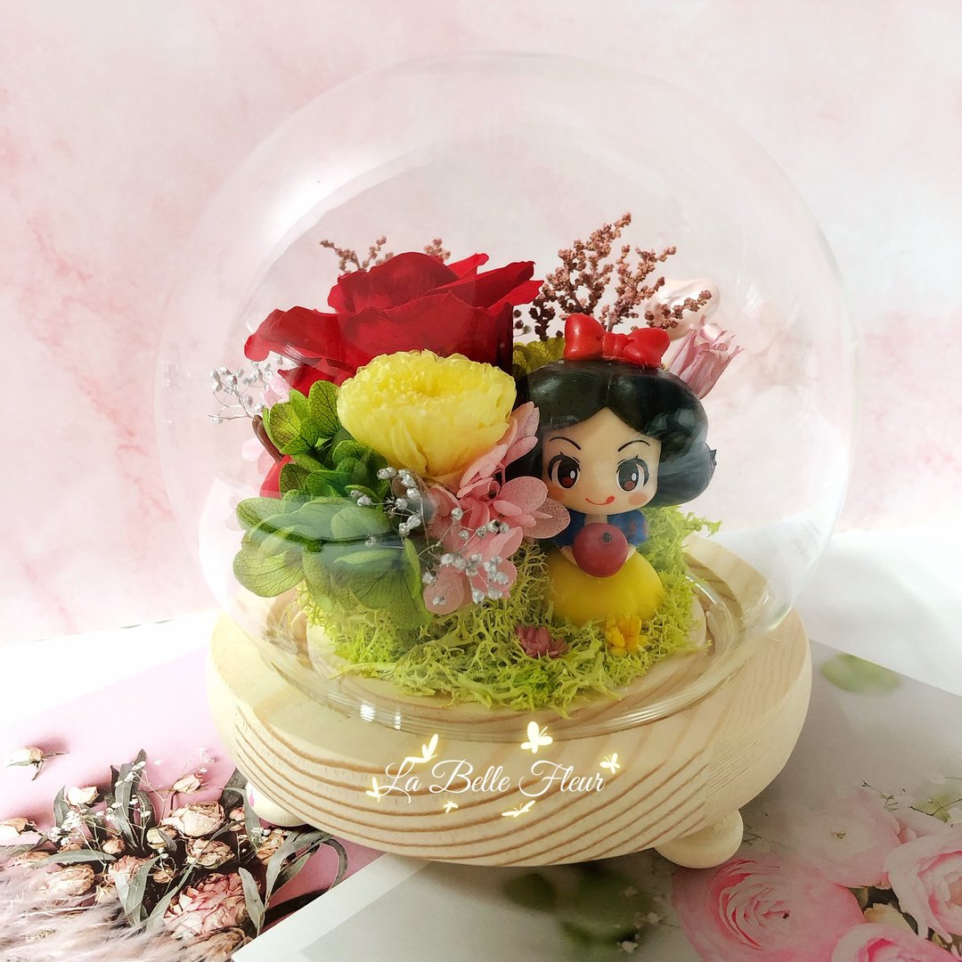 24hr出货【白雪公主】永生花夜灯玻璃盅/生日礼物/情人节礼物 - 干燥花/捧花 - 植物．花 多色