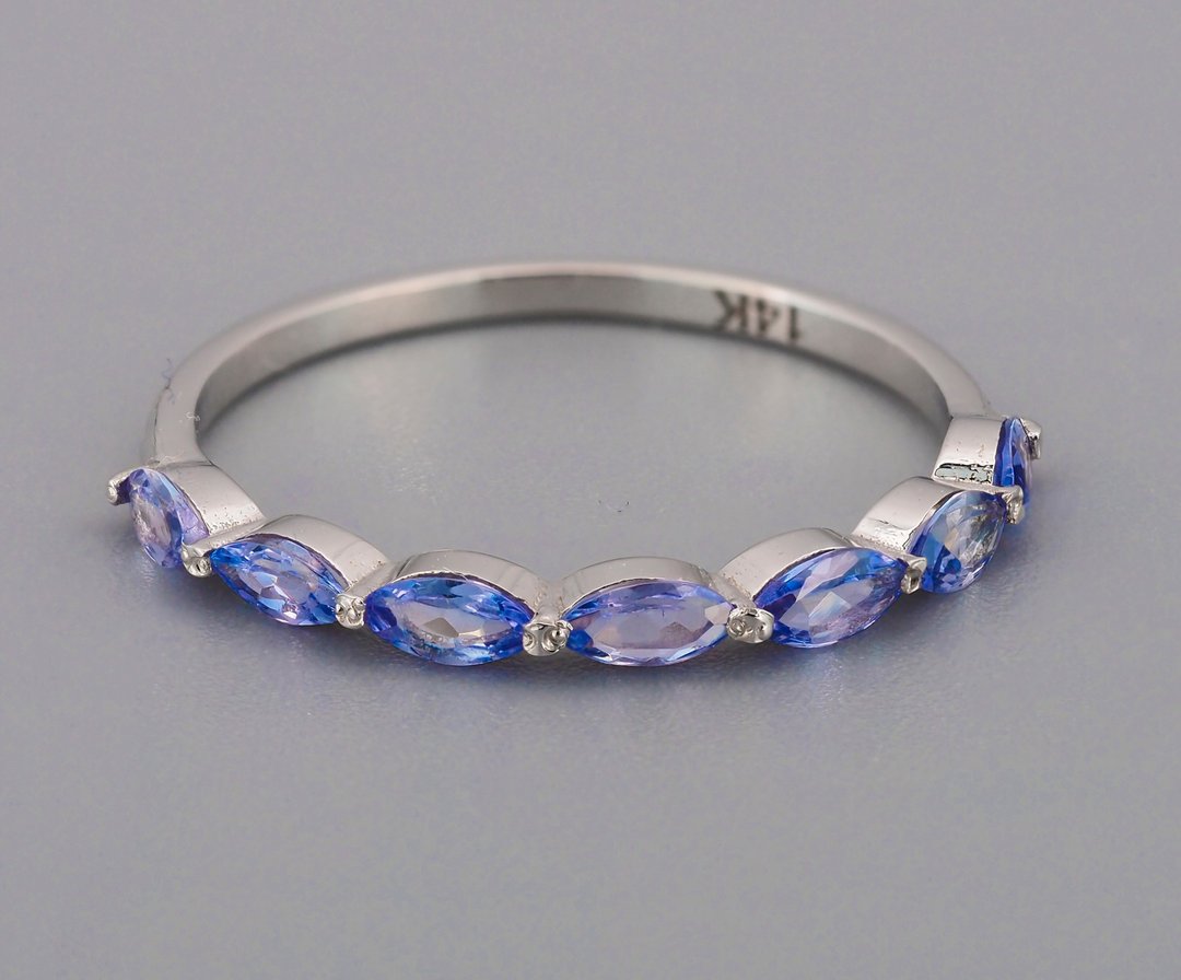 Half Eternity ring with marquise tanzanite and diamonds - 戒指 - 贵金属 金色