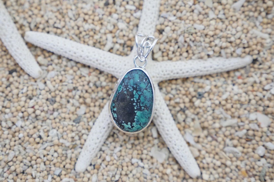 Silver pendant of turquoise - 项链 - 石头 绿色