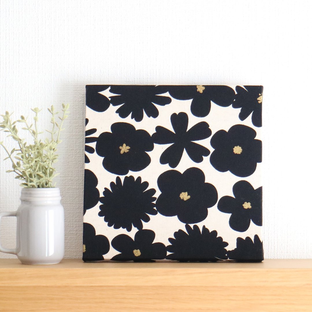 20x20cm Fabric Panel [Linen Flower Black] - 墙贴/壁贴 - 棉 黑色