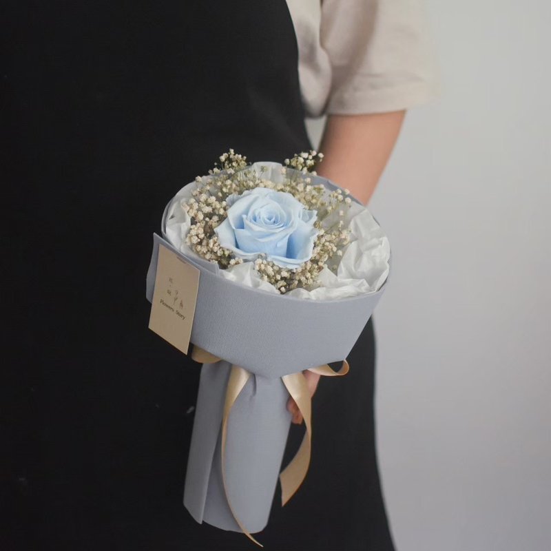 /玫瑰单朵水蓝色俄罗斯花束(大)/生日 七夕 教师节 求婚 伴娘礼 - 干燥花/捧花 - 植物．花 蓝色