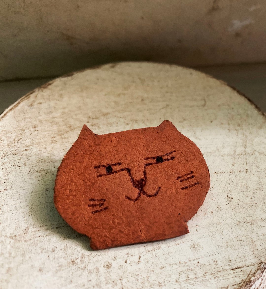 Cat 猫 复古 皮革 别针 胸针 - 胸针 - 真皮 
