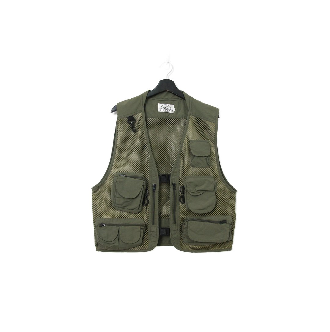 Back to Green-经典钓鱼背心 军绿网格 多口袋 v-08/vintage vest - 男装背心 - 棉 
