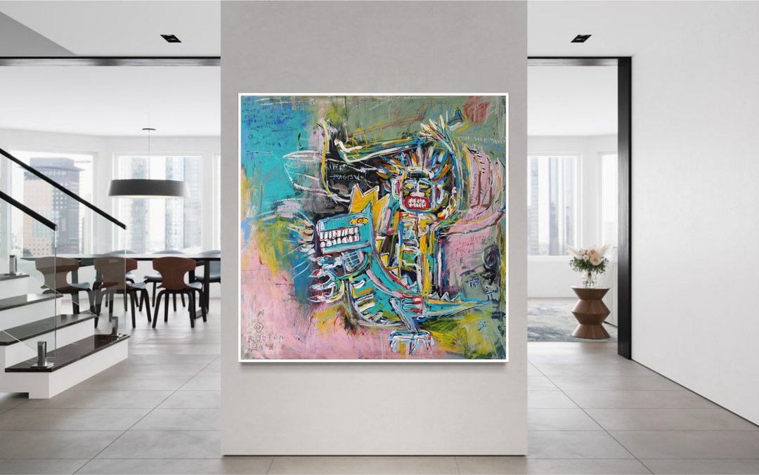 原创多彩人物与动物压克力画抽像都会风格艺术品 - 墙贴/壁贴 - 压克力 蓝色