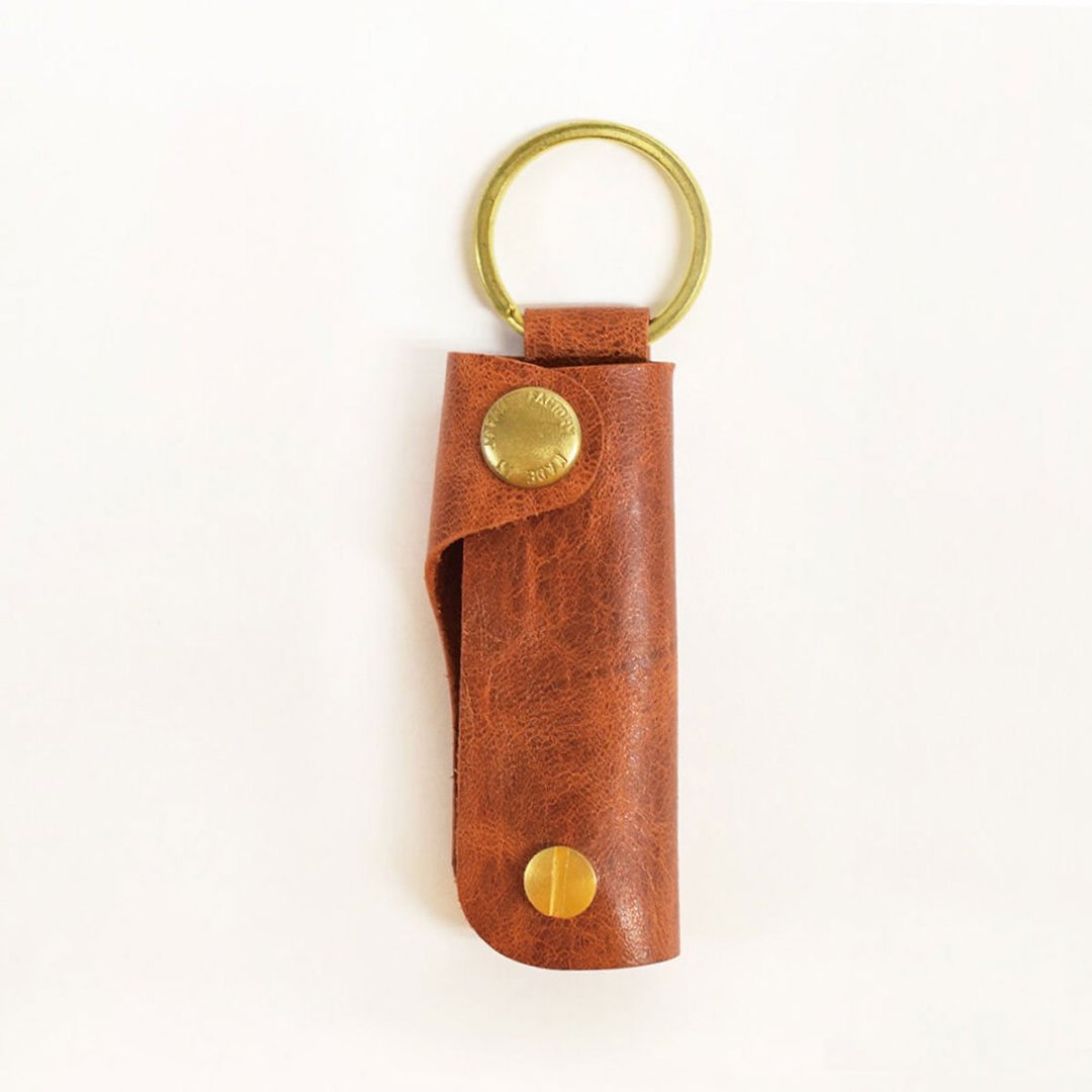 Horse Leather Key Case Brass Screw Shackle Keycase Brass Yellow Iron Made in Japan [Burnt] JAK030 - 钥匙链/钥匙包 - 真皮 橘色
