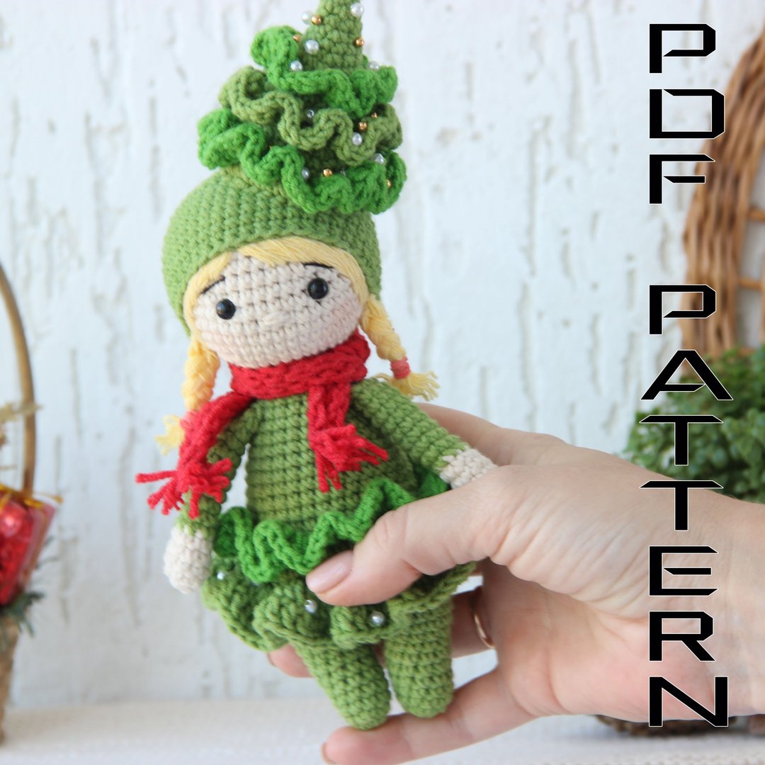 Christmas tree Christmas Gnome Elf PATTERN amigurumi pattern - 编织/刺绣/羊毛毡/裁缝 - 其他材质 白色