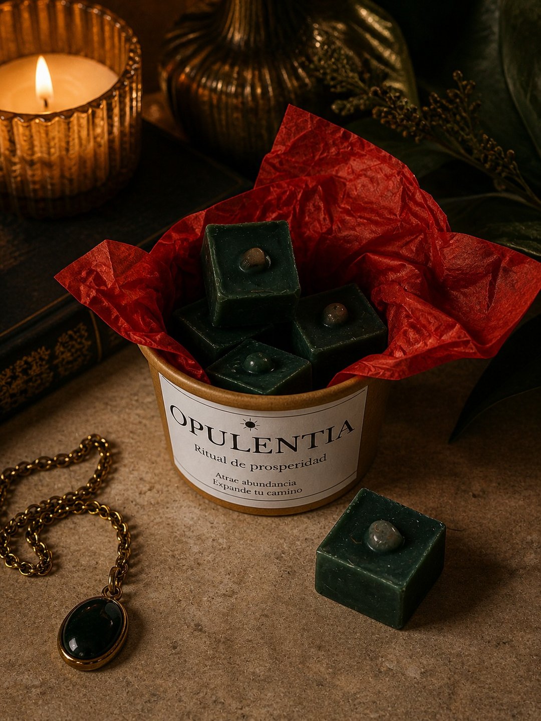 Opulentia 丰盛蜡块 - 丰盛与繁荣仪式香氛，绿色大豆蜡块 - 蜡烛/烛台 - 蜡 绿色