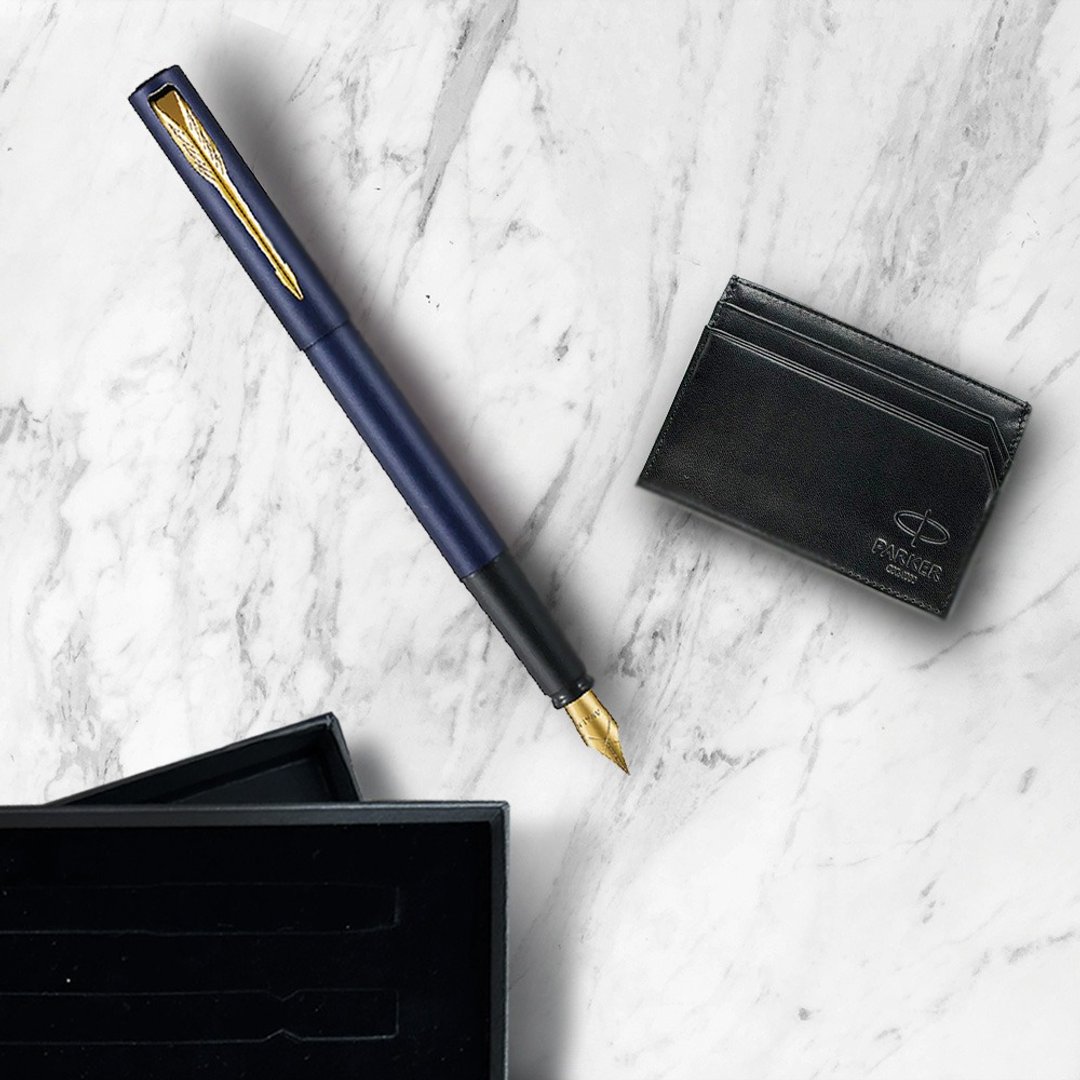 Parker 派克 威雅XL 海军蓝钢笔 牛皮卡夹礼盒 免费刻字 - 钢笔 - 其他金属 蓝色