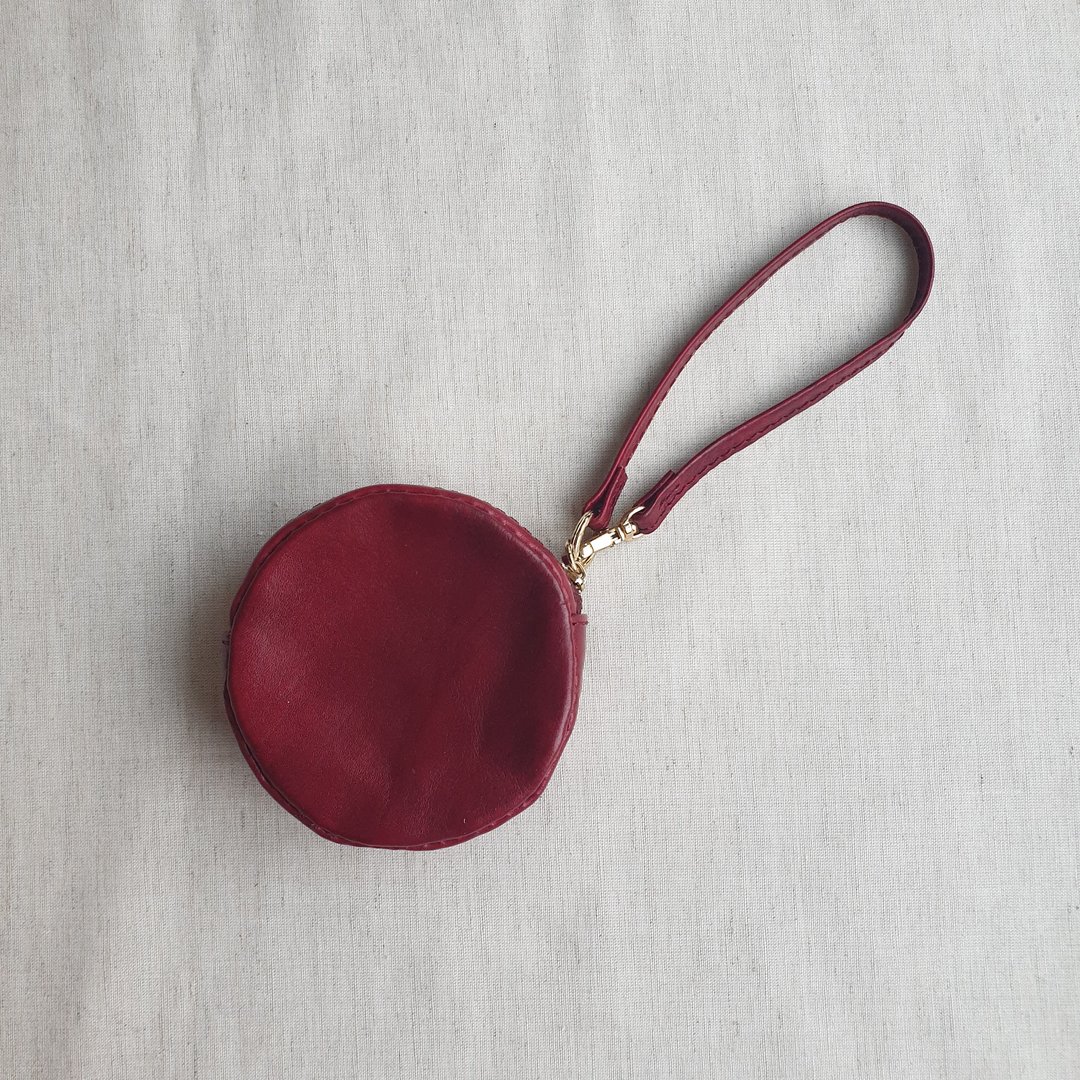 。LIN leather。几何系列 圆形 化妆包/零钱包/收纳盒/airpods - 化妆包/杂物包 - 真皮 红色