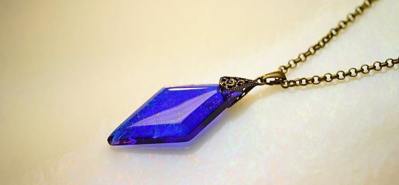 Smooth rhombus --Blue glitter - - 项链 - 玻璃 蓝色