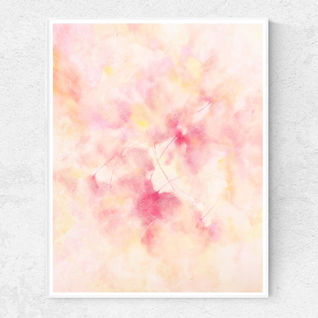 Textured floral painting on canvas Pastel abstract flowers Neutral bedroom decor - 海报/装饰画/版画 - 其他材质 粉红色