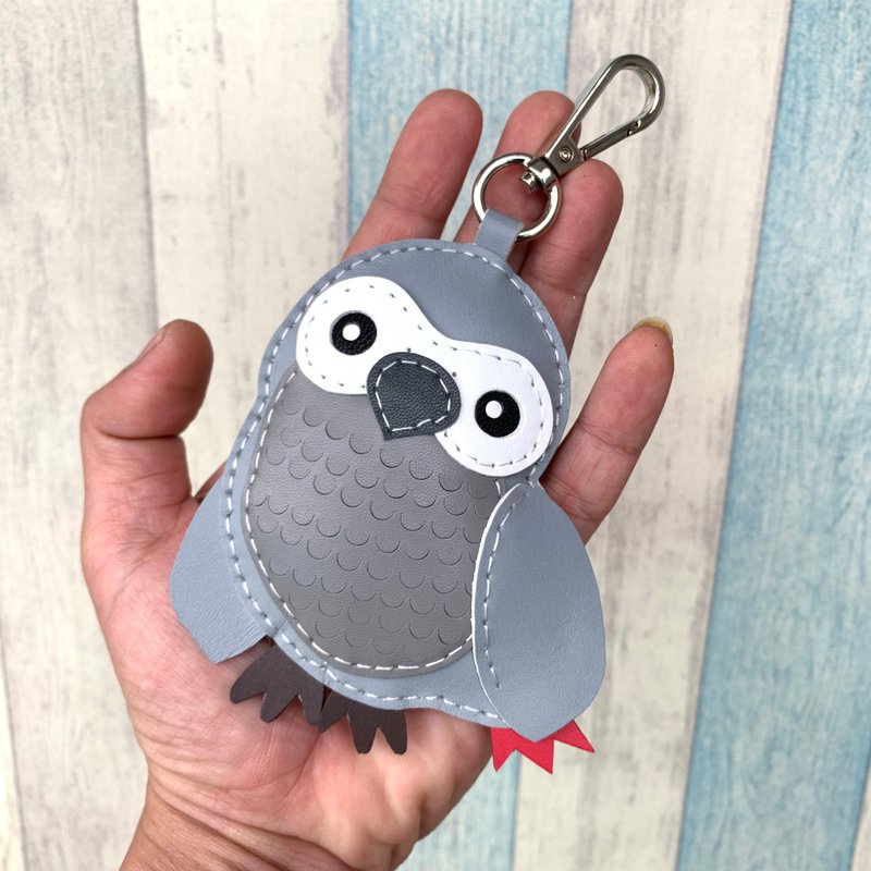 疗愈小物 灰色 可爱 非洲鹦鹉 纯手工缝制 皮革 钥匙扣 大尺寸 - 吊饰 - 真皮 灰色