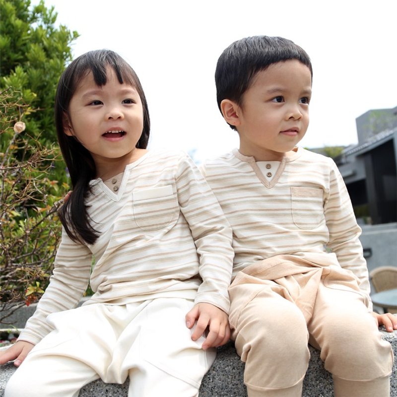 【ecoolla】有机棉V领条纹长袖上衣|台湾制| - 其他 - 棉．麻 白色