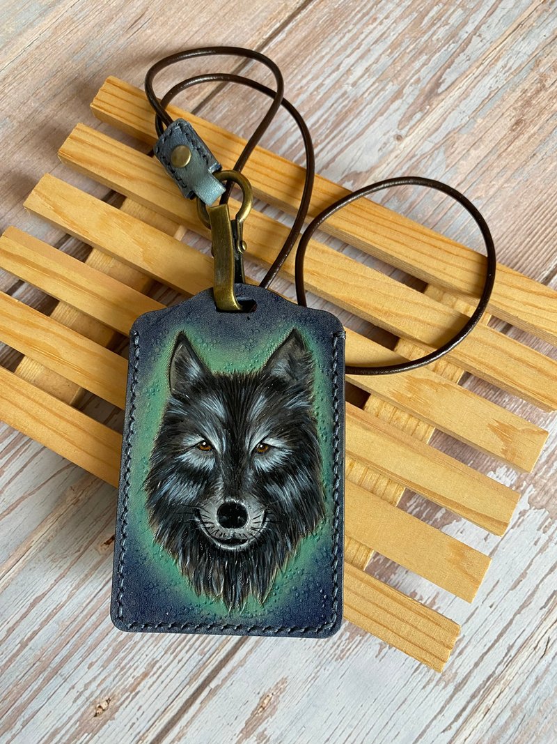 皮雕/狼/卡套/识别证套+挂绳 - 证件套/卡套 - 真皮 