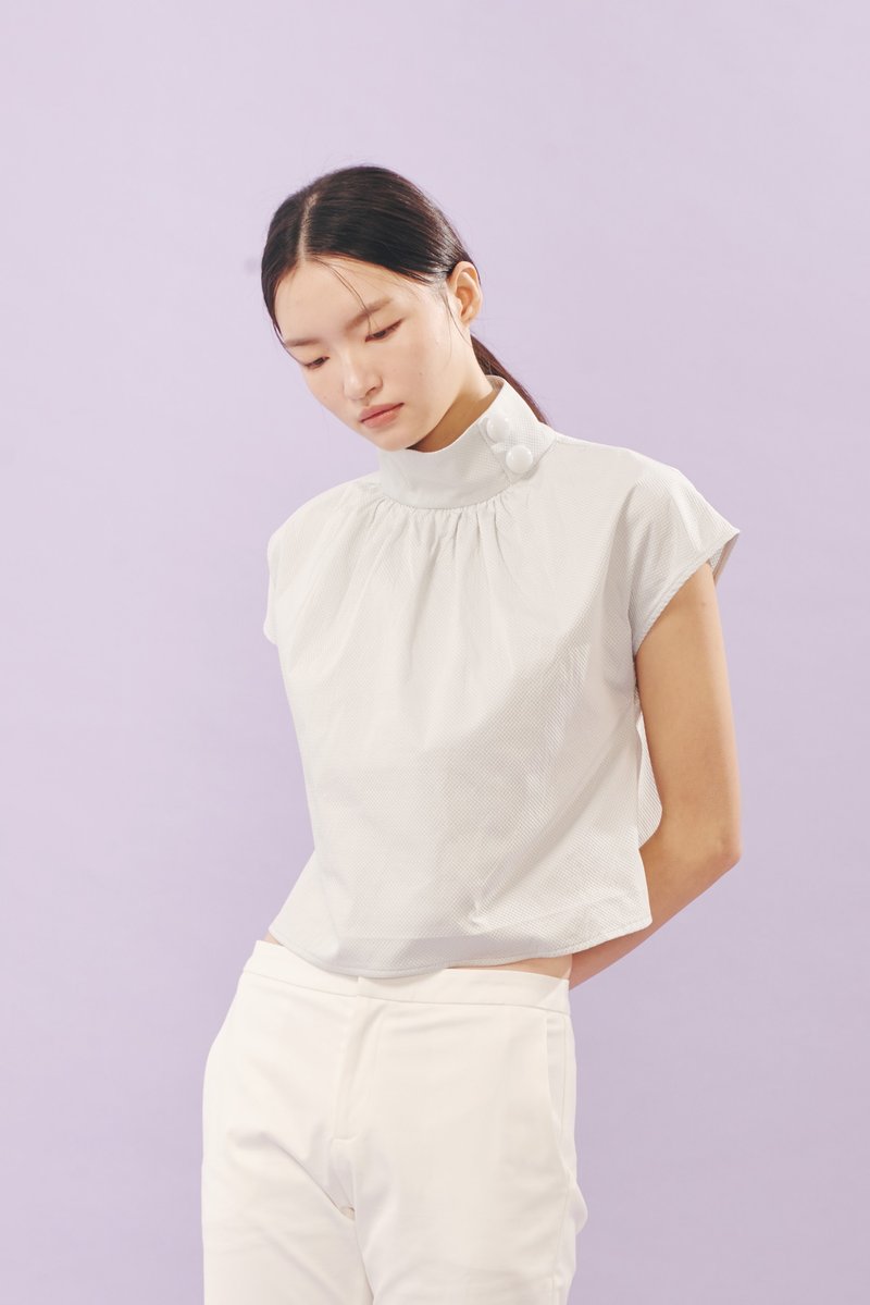 浅蓝立领扣子上衣 - 女装上衣 - 棉．麻 蓝色