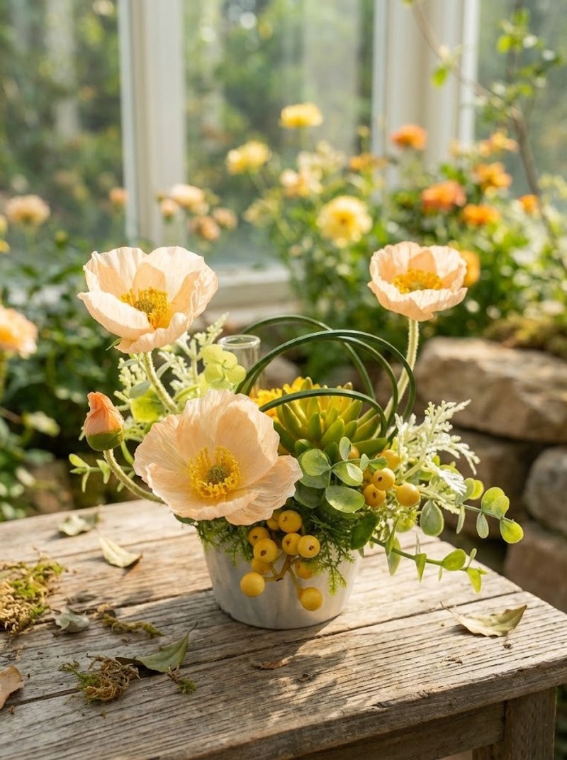 珊瑚粉虞美人香氛花艺 / 拟真花 / 礼物 / 永不凋零 - 植栽/盆栽 - 其他材质 