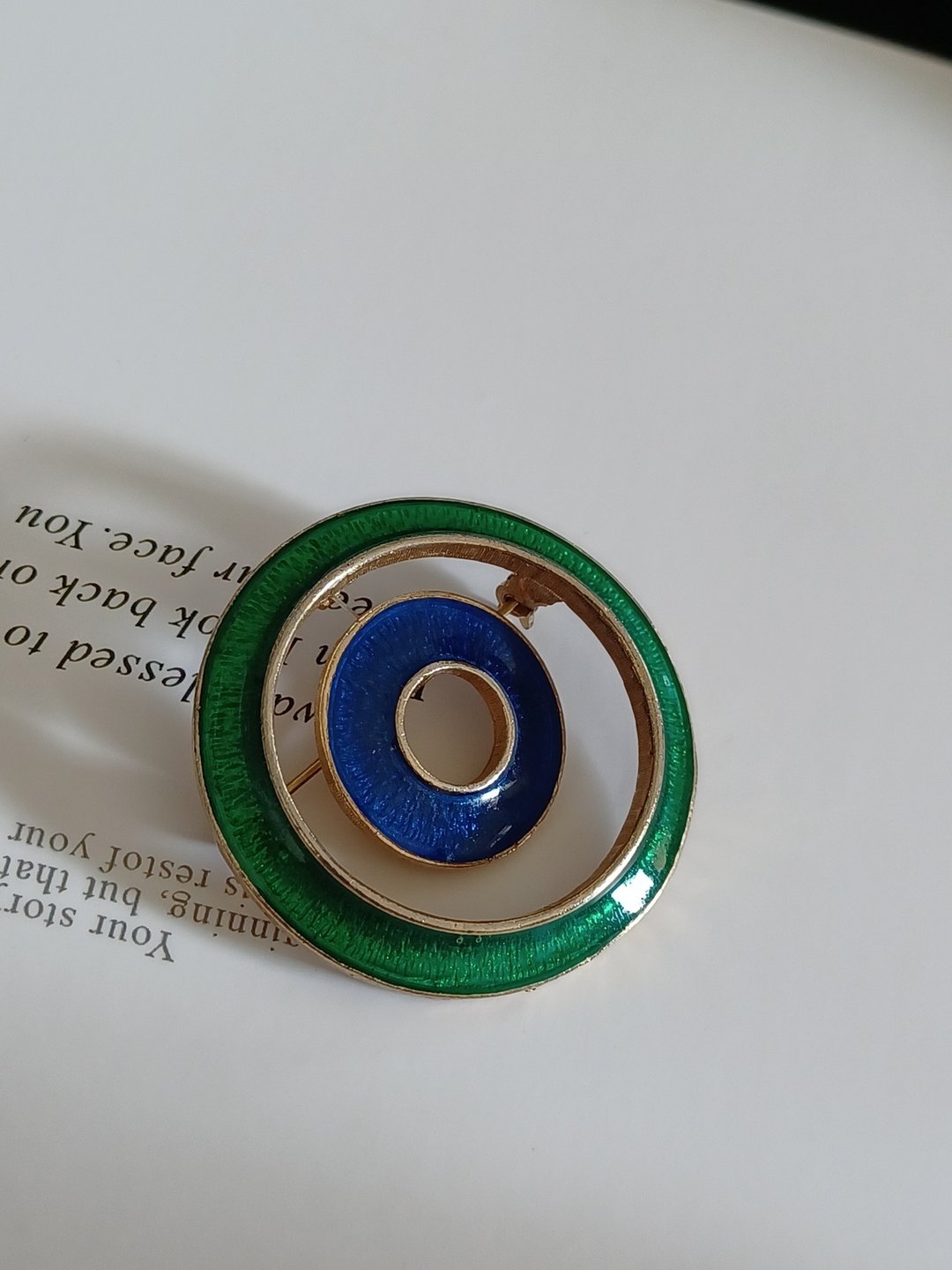 vintage jewelry Florenza  蓝绿珐琅同心圆典雅胸针 - 胸针 - 其他金属 