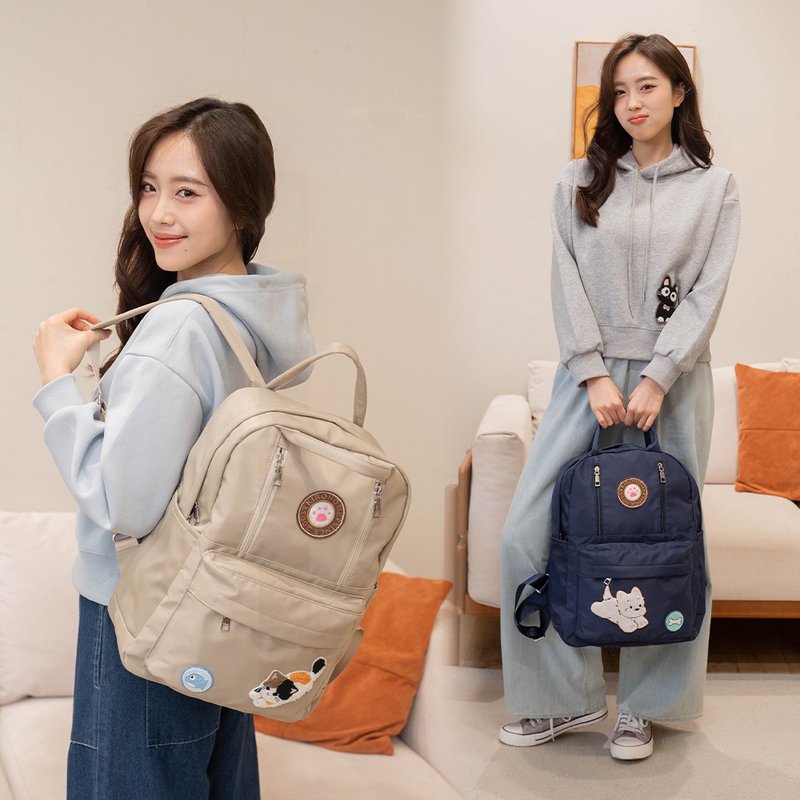 超大吐司包 高地白梗 小花猫 手提 后背包【330107】 - 后背包/双肩包 - 防水材质 卡其色