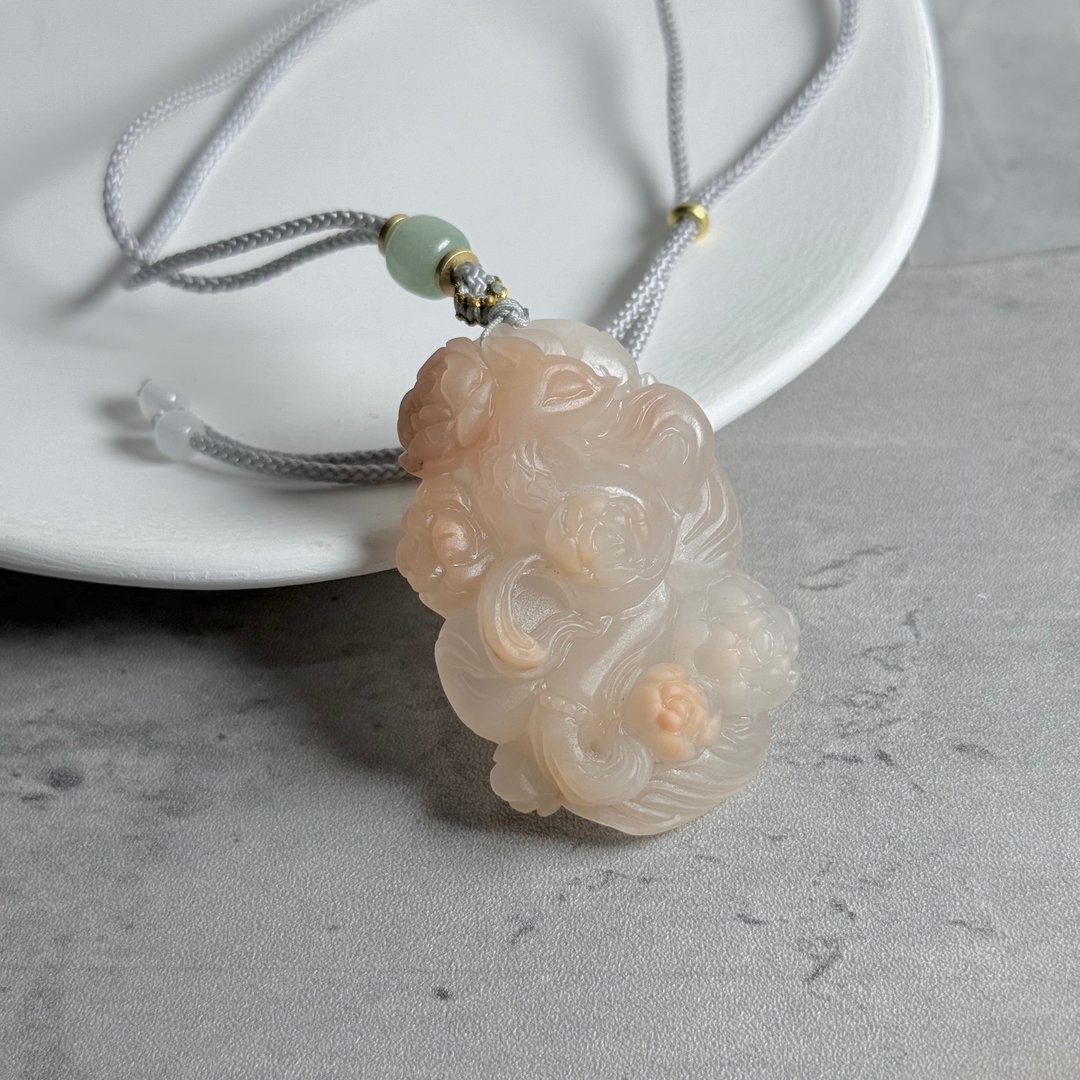 精工玉化阿拉善狐狐吊坠A - 项链 - 玉石 橘色