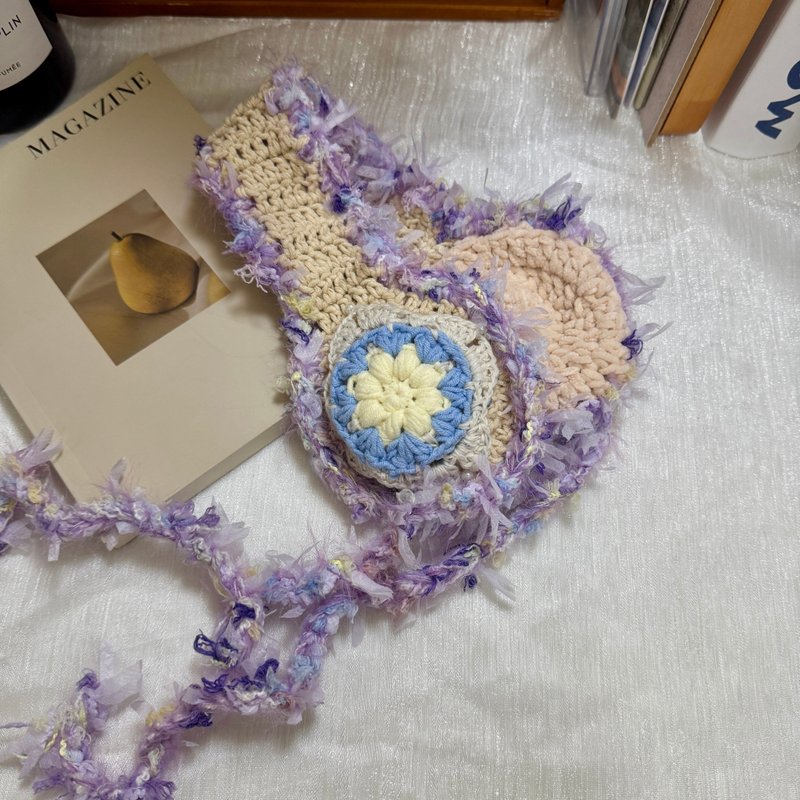 【迷雾森林】仙女的滤镜 薰衣草紫手混线 X 雏菊花样珍珠耳罩 - 其他 - 棉．麻 紫色
