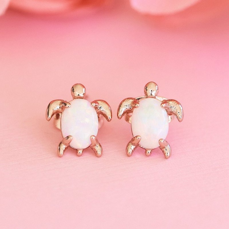 Pura Vida 美国手工 OPAL SEA TURTLE 玫瑰金蛋白石海龟耳环 - 耳环/耳夹 - 其他材质 粉红色