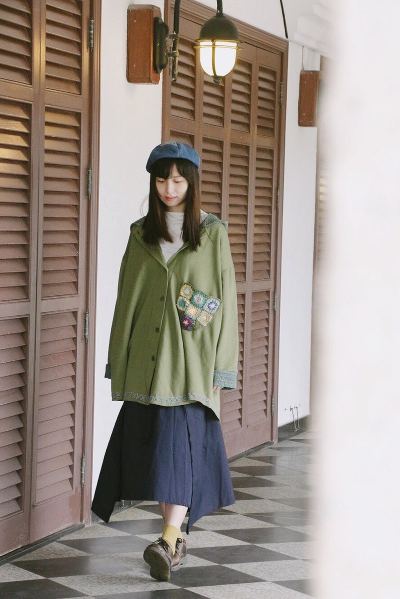 寒冬盛开的花儿 手织布帽衫外套 |绿色 - 女装休闲/机能外套 - 棉．麻 绿色