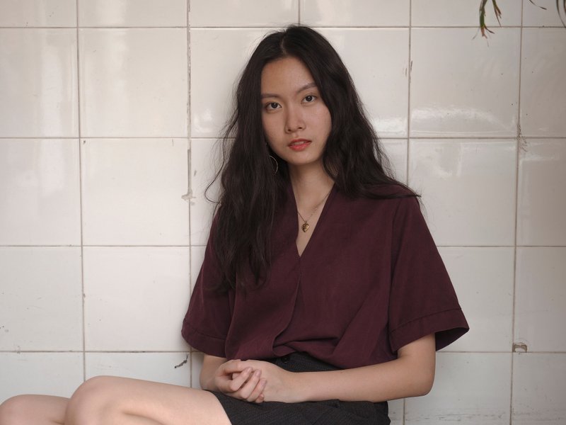halve G top 棉麻宽袖上衣 - 女装上衣 - 棉．麻 红色