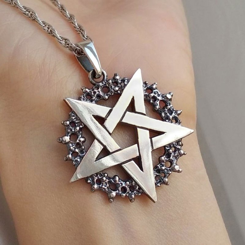 Pentagram Pendant.Wiccan Pendant.Wiccan Jewelry.Pentacle Pendant.Witch Pendant. - 项链 - 纯银 银色