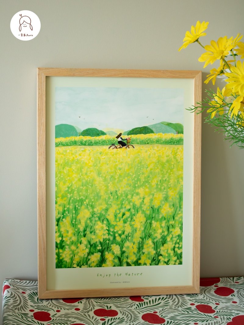 油菜花田 原创手绘风装饰画 印刷木框玄关卧室客厅挂画摆挂两用 - 海报/装饰画/版画 - 木头 黄色