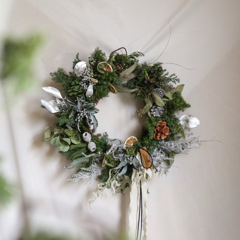 【遇见恒久】雪中花语日本进口永生不凋雪松圣诞花圈 - 干燥花/捧花 - 植物．花 