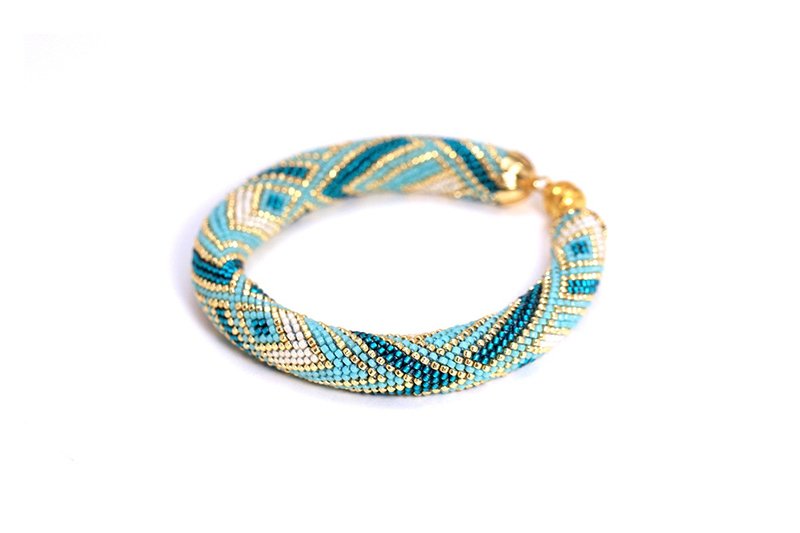 Seed Bead Bracelet Statement With Geometric Pattern Bead Crochet Bracelet - 手链/手环 - 琉璃 多色