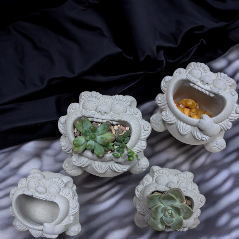 笑口常开狮/景观摆件/扩香/聚宝盆/盆栽造景/附5ml招财精油 - 摆饰 - 水泥 