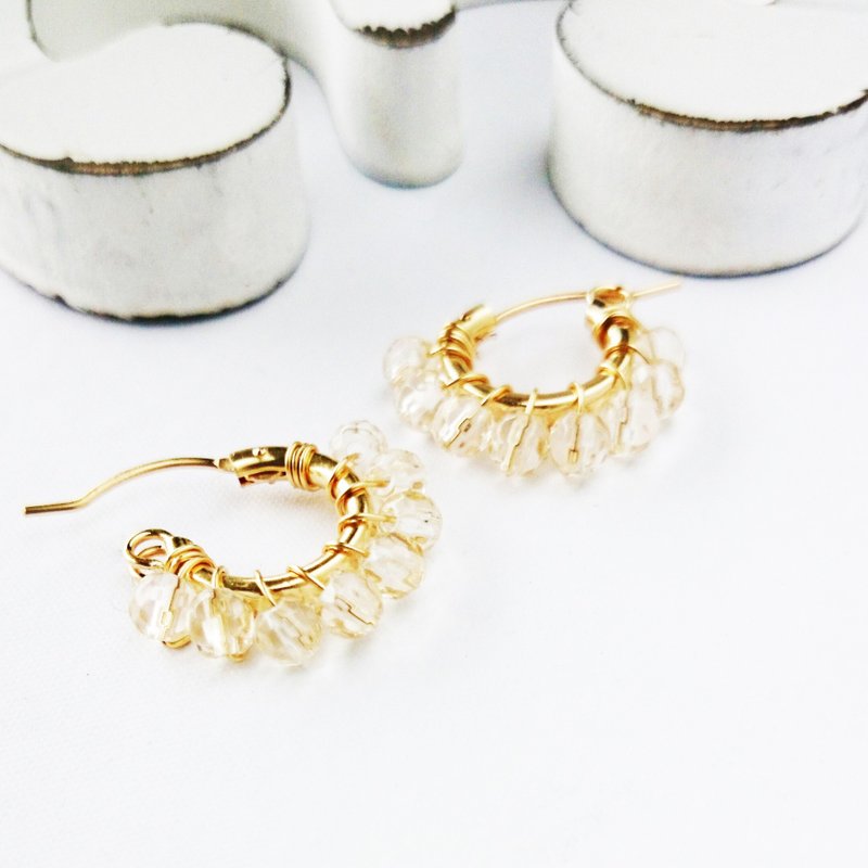 14kgf ♡ AAA champagne color quartz wrapped pierce / earring variable ear 夾式 - 耳环/耳夹 - 宝石 金色