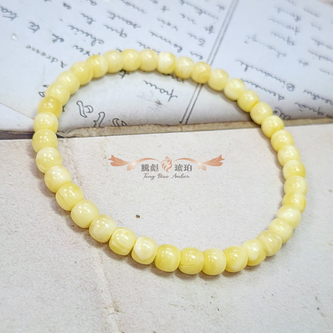 天然飘花蜜蜡手链 经典等级/鼓形桶珠/灵动云纹 原始之美润泽蜡质 - 项链 - 半宝石 黄色