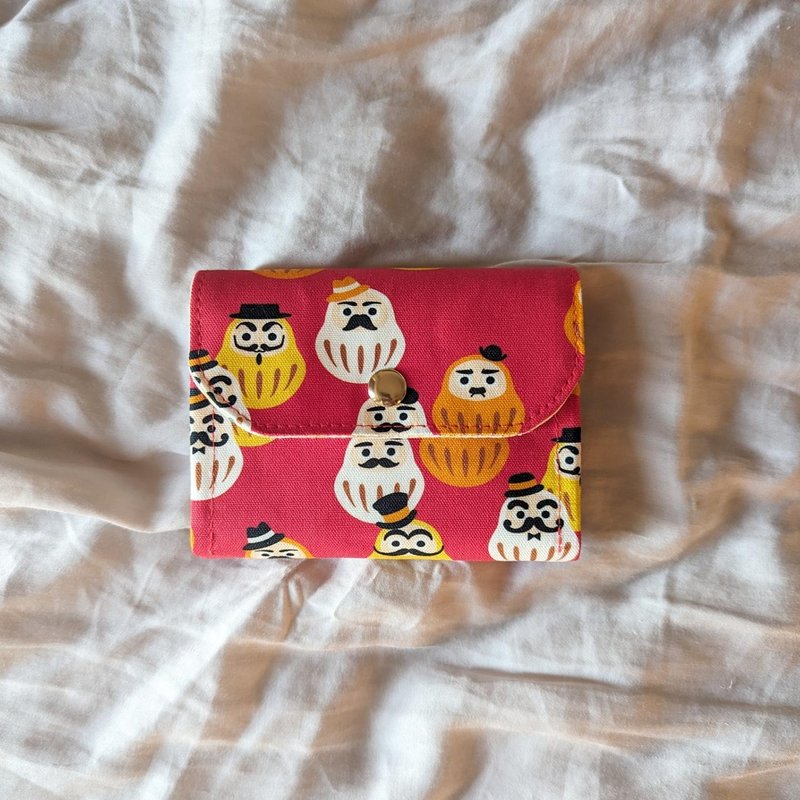 四层短夹钱包-加6卡片层加挂绳  红色/蓝色福神 - 皮夹/钱包 - 棉．麻 