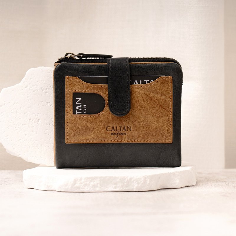 【招财母钱包】中性撞色系真皮中短夹-075381 - 皮夹/钱包 - 真皮 咖啡色