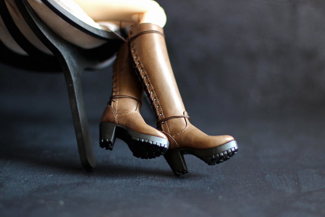 Knee-high boots for MiniFee (Active line high heeled) - 高跟鞋 - 真皮 咖啡色