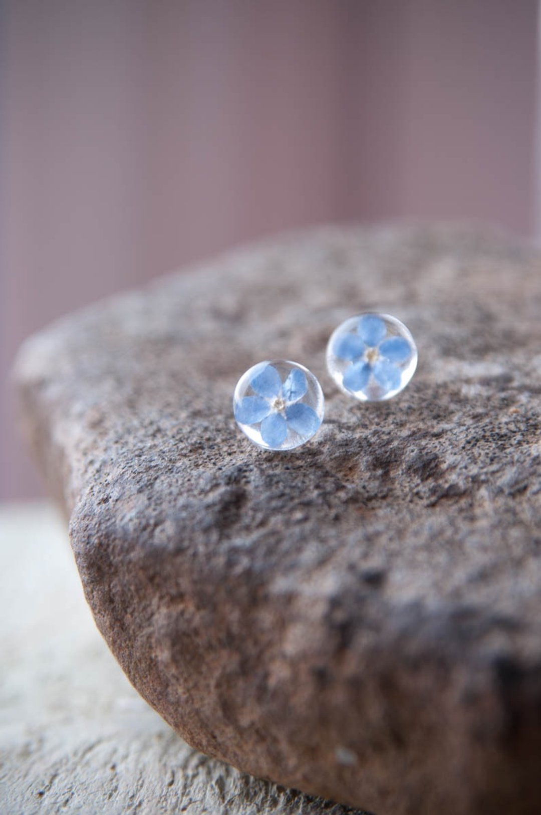 Forget me not stud earrings - blue flowers earrings - real dried flowers jewelry - 耳环/耳夹 - 树脂 蓝色