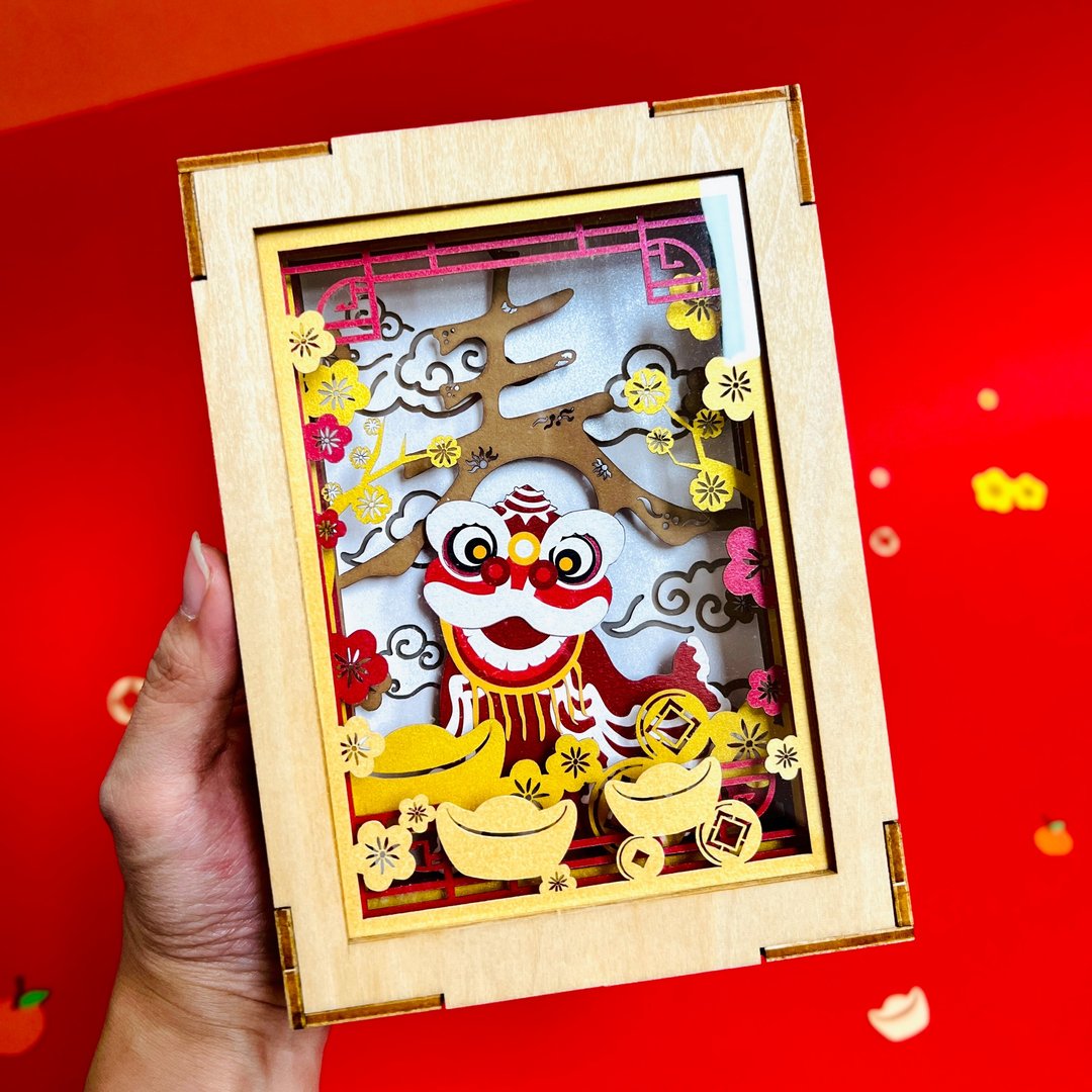 迷你彩色纸雕小夜灯 | 贺年 传统舞狮 | 农历新年春节剪影摆设 - 灯具/灯饰 - 纸 红色