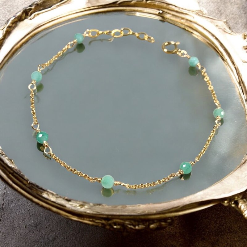 Soli【5月诞生石】绿宝石手链 / 14KGF / 天然石 - 手链/手环 - 宝石 绿色
