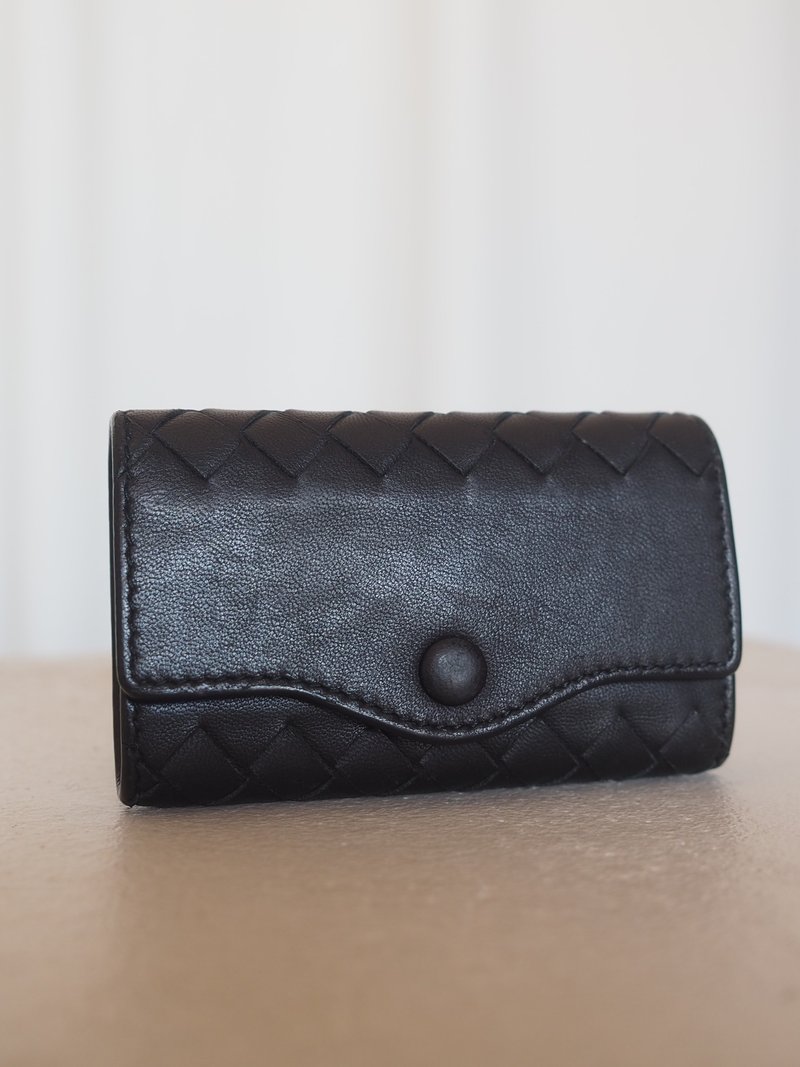 Bottega Veneta Intrecciato黑皮革复古钥匙包 - 钥匙链/钥匙包 - 真皮 黑色