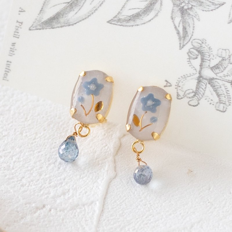 淡水珍珠 /  耳环 / 耳夹 / 蓝色托帕石 - 耳环/耳夹 - 塑料 蓝色