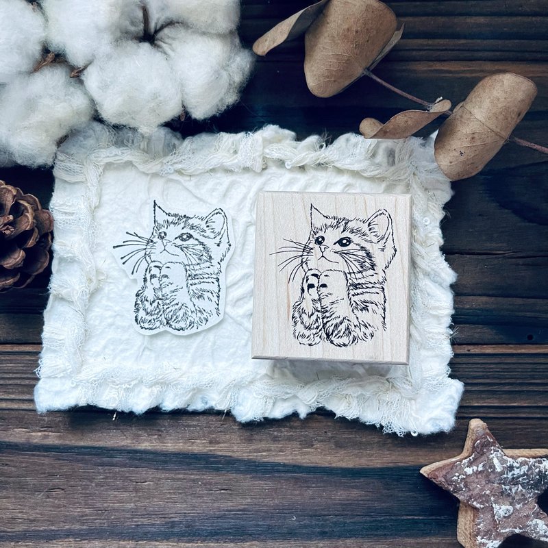 no.182 可爱喵 - 祈祷 - 枫木印章 - 印章/印台 - 木头 