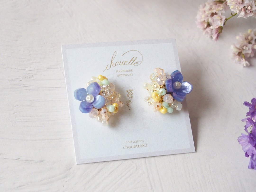 flower earrings / Clip-On(purple) - 耳环/耳夹 - 其他材质 紫色
