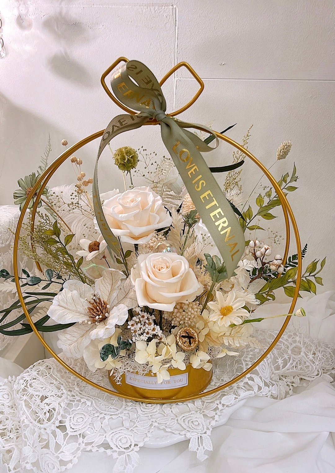 为家里添加绿意。圆形花器.开幕送礼。新居落成.永生花。居家摆设 - 干燥花/捧花 - 植物．花 蓝色