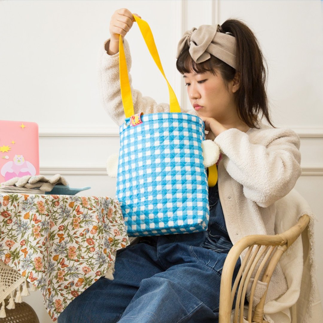 cloud bear quilting tote bag _ blue - 手提包/手提袋 - 棉 蓝色