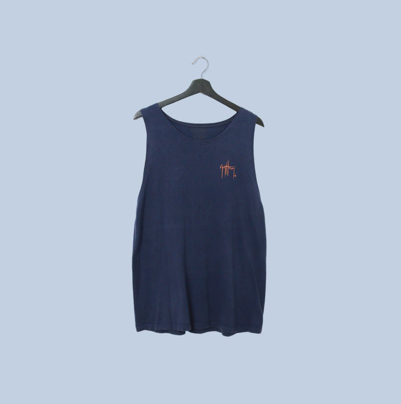 Back to Green- 大U领背心 深蓝底 老鹰b-05 /vintage tank shirt - 男装背心 - 棉 