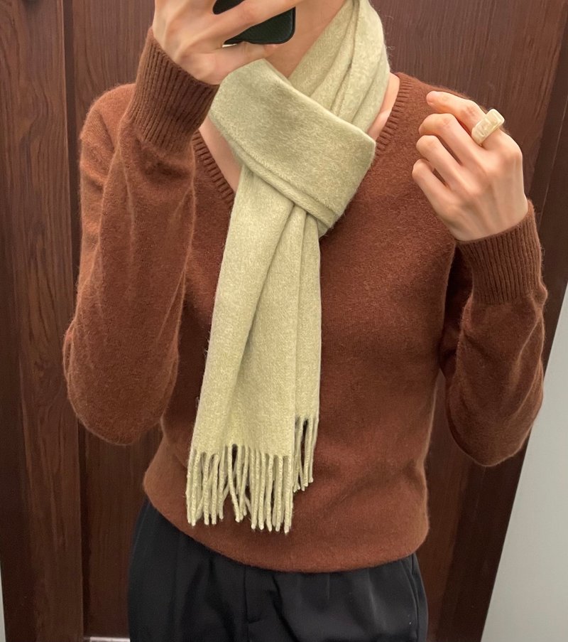 好气色穿搭必备 密瓜绿 轻薄羊毛流苏围巾 - 围巾/披肩 - 羊毛 