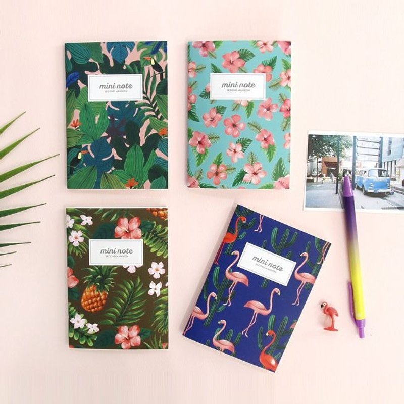 敲敲-Second-Mansion-热带风情迷你口袋本笔记本-红鹤/火烈鸟,PLD64549 - 笔记本/手帐 - 纸 蓝色